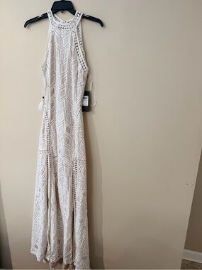 Guess Cream Crochet Halter Maxi Dress